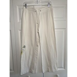 Honey Bunch Womens Medium White Wide Leg Floral Leg Pant Athleisure Cozy